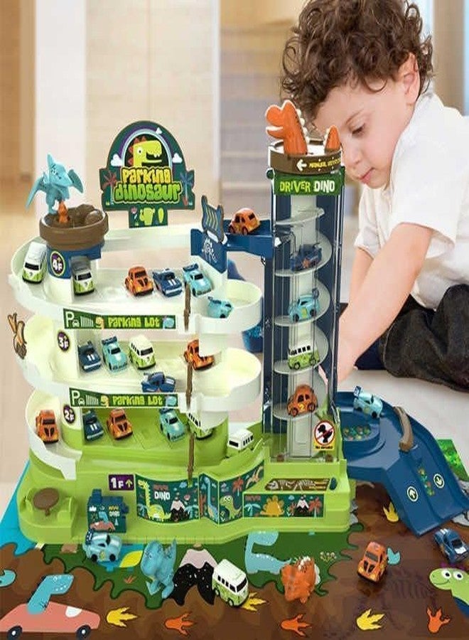 vikings Dinosaur Parking Lot Building Toys Kids Educational Game Funny Dinosaur Track Toy with Manual/Automatic Integration Car Lifts Children Parking Toy - Image 1